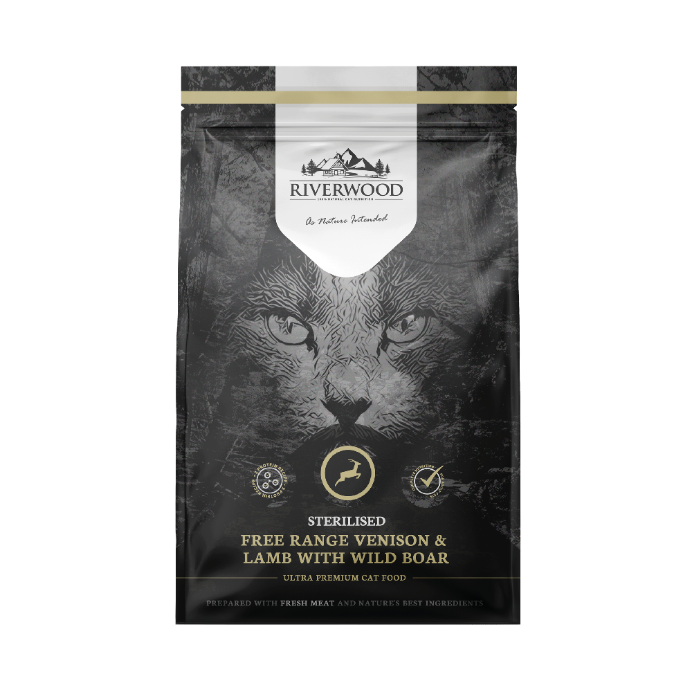 Trockenfutter für Katzen mit Fleisch | Kroketten | Sterilisiert Hirsch & Lamm mit Wildschwein
