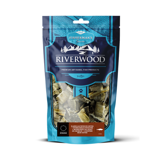 Kauwsnacks met vis | gedroogde hondensnacks | Kabeljauwhuid bites |  100 gram
