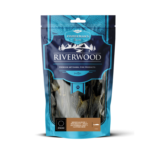 Kauwsnacks met vis | gedroogde hondensnacks | Meervalhuid 18-22 cm | 200 gram