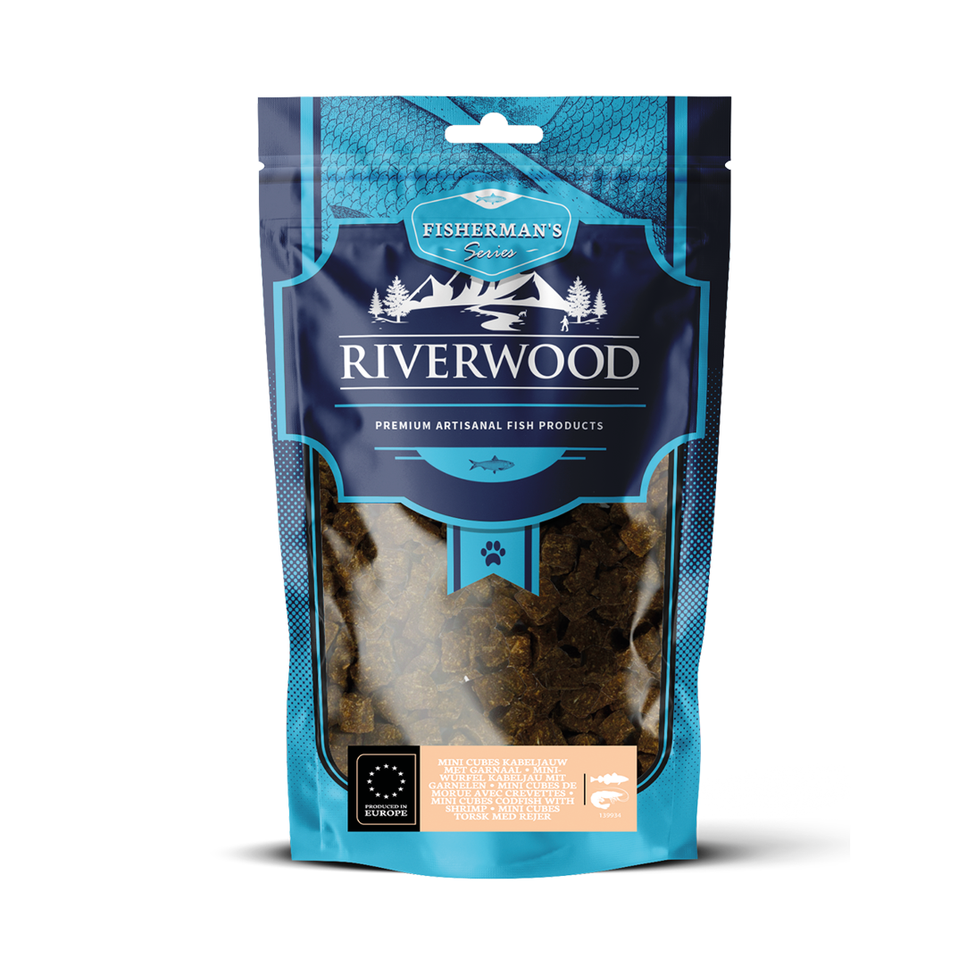 Dog snacks with fish | reward snacks | Mini Cubes Cod with Shrimp | 125 grams