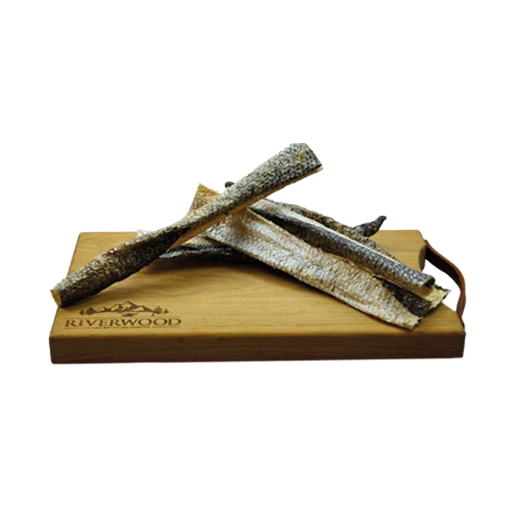 Kausnacks mit Fisch | getrocknete Hundesnacks | Lachshäute 18-22 cm | 150 Gramm