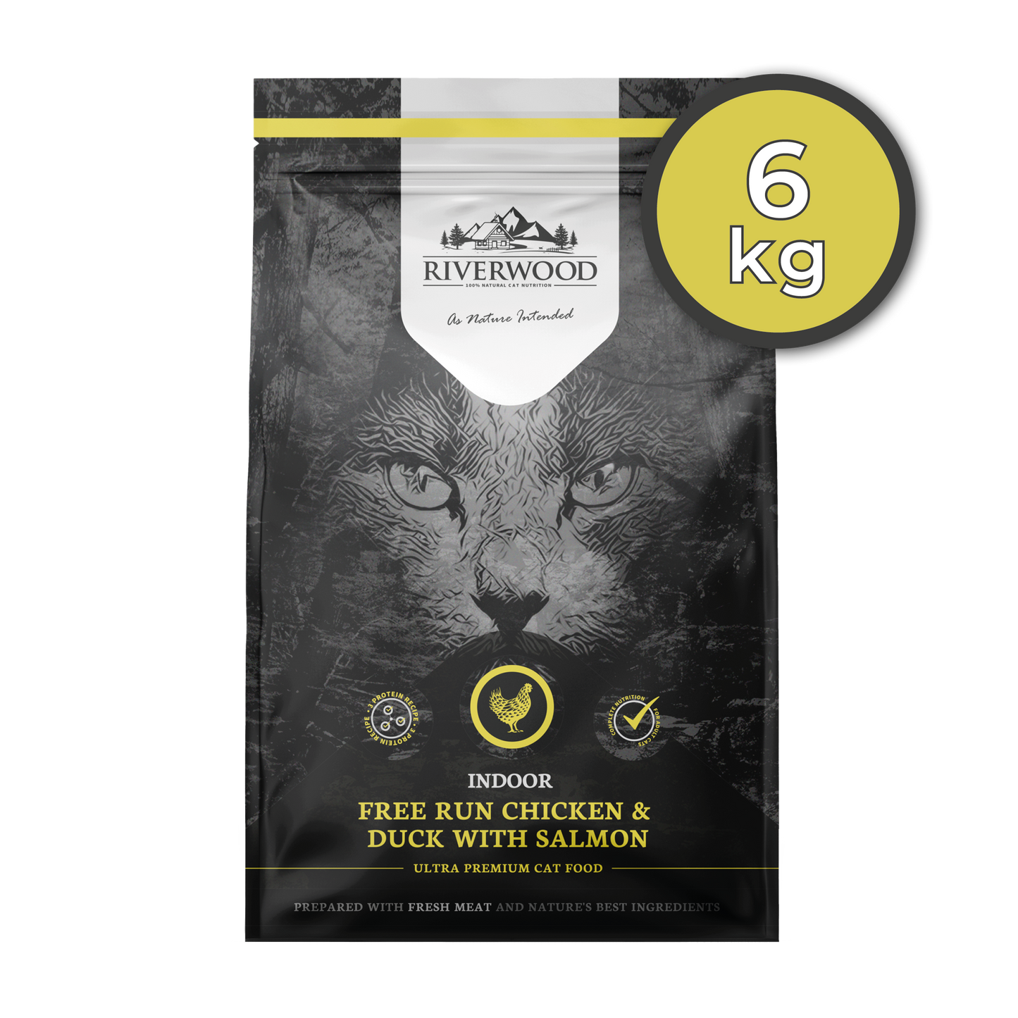 Dry cat food with meat | kibble | Indoor Chicken & Duck with Salmon | 6kg