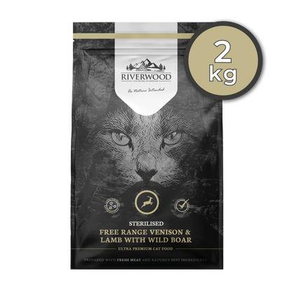 Trockenfutter für Katzen mit Fleisch | Kroketten | Sterilisiert Hirsch & Lamm mit Wildschwein