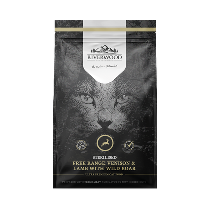 Trockenfutter für Katzen mit Fleisch | Kroketten | Sterilisiert Hirsch & Lamm mit Wildschwein