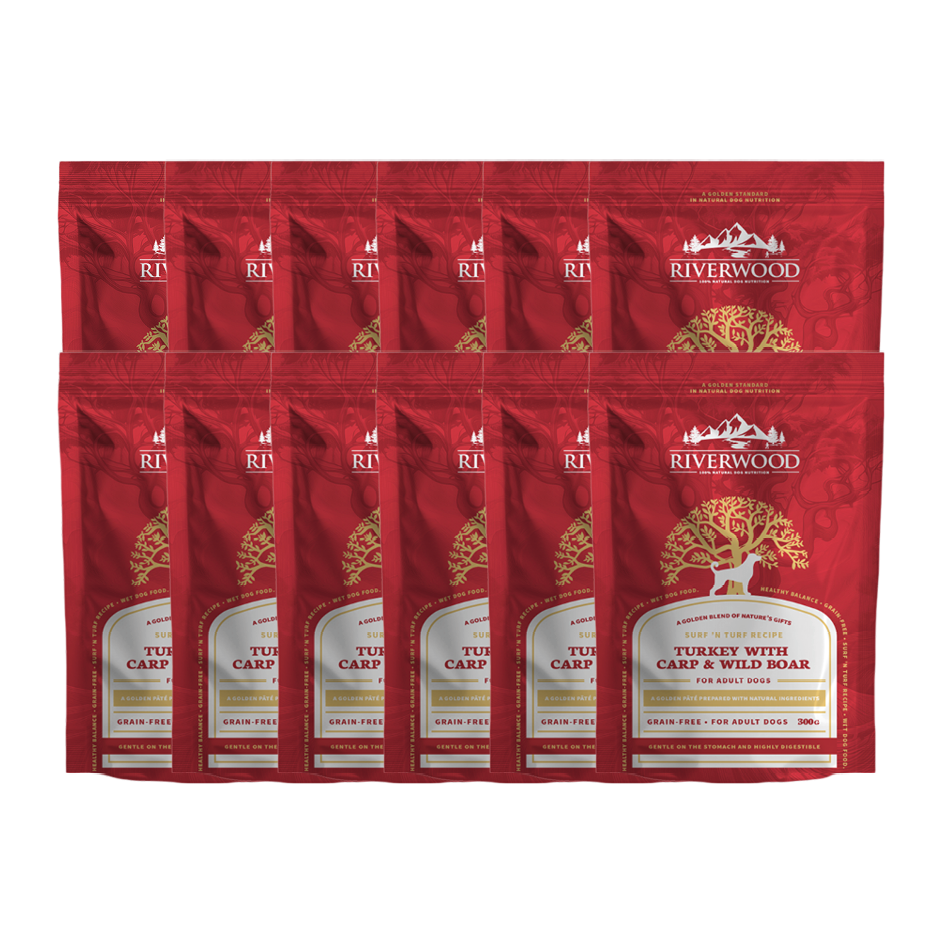 Nassfutter Fleisch und Fisch | Hund | Adult Surf 'n Turf Truthahn mit Wildschwein & Karpfen | 12x300 Gramm
