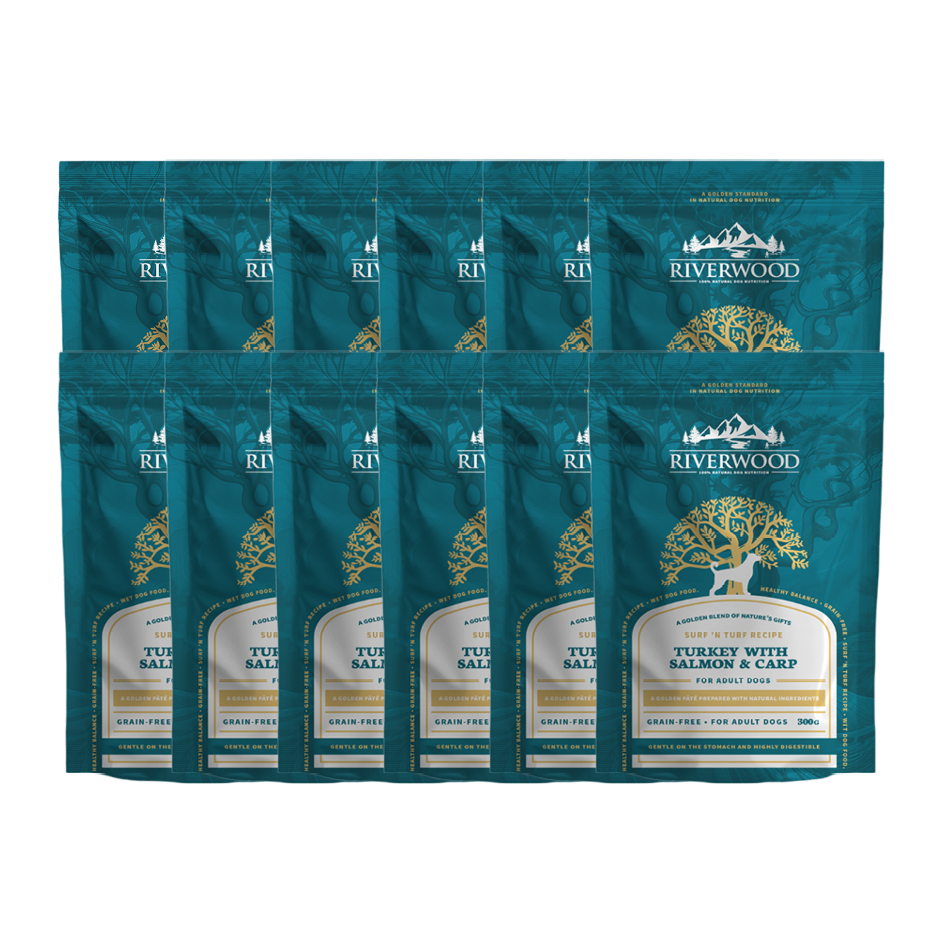 Nassfutter Fleisch und Fisch | Hund | Surf 'n Turf Truthahn mit Lachs & Karpfen | 12x 300 Gramm
